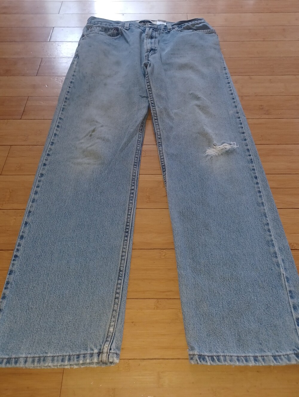 Levi's 505  Light Blue Men's Straight Jeans with Subtle Distress